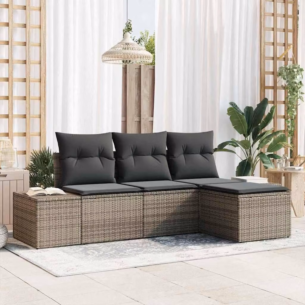 Maison Exclusive - Set Divano da Giardino con cuscino 4 pcs Grigio polyrattan