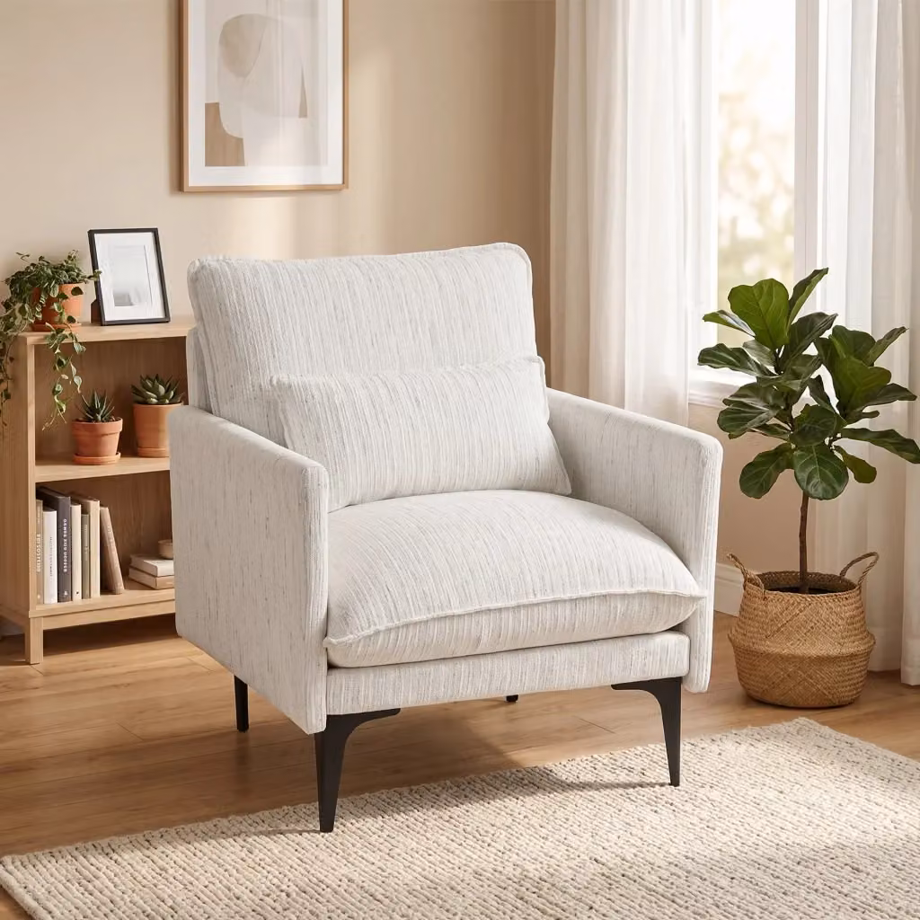 Poltrona da Salotto Moderna GIORDANOSHOP Imbottita in Tessuto Bianco con Braccioli L/P/H: 73 x 80 x 80 cm – 2