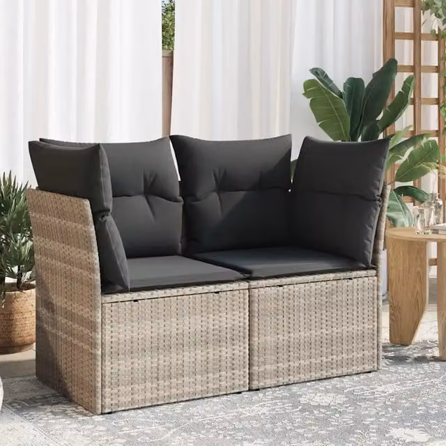 Divano da giardino a 2 posti vidaXL in polyrattan grigio con cuscini imbottiti e coperture rimovibili