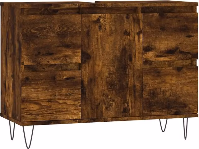 Armadietto da bagno dal design industriale 80 x 33 x 60 cm ampio spazio in legno multistrato rovere fumé 02_0049079