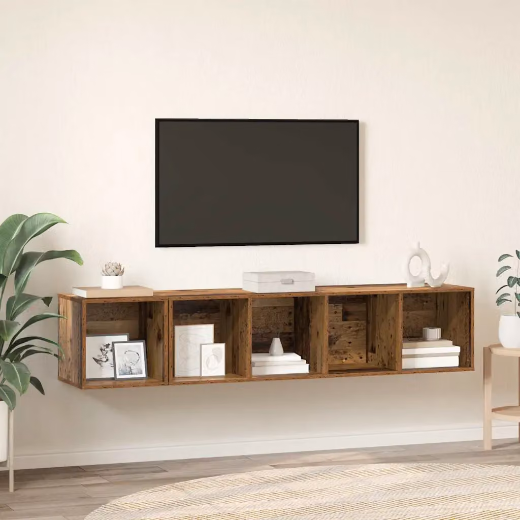 Set di mobili TV moderno vidaXL in legno ingegnerizzato e MDF, colore marrone, composto da 2 pezzi da appendere a parete