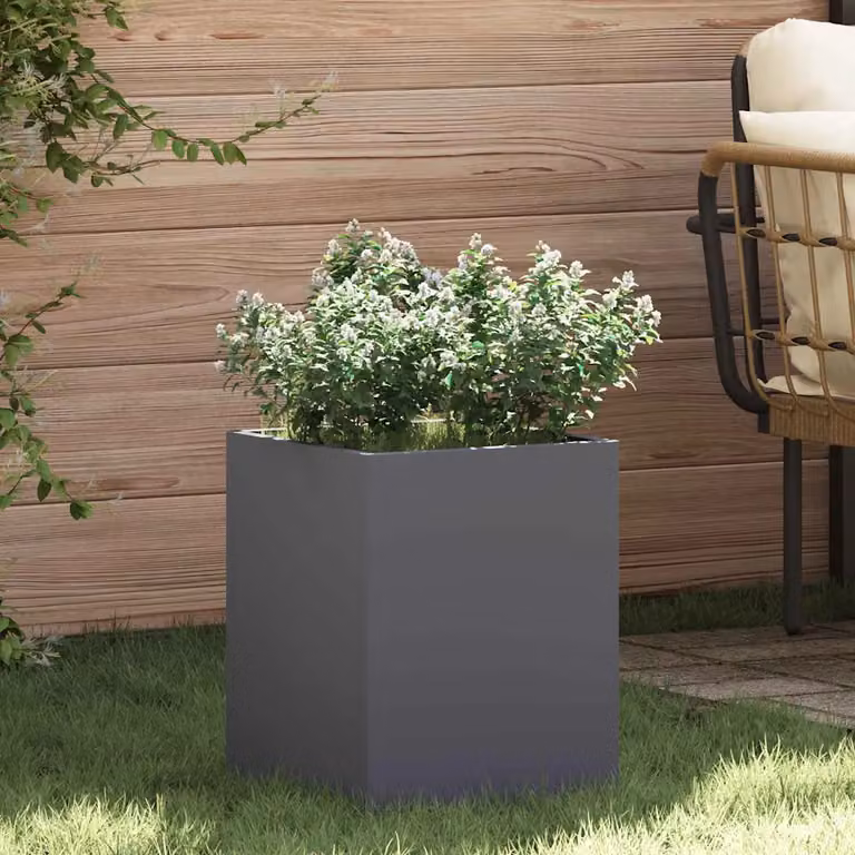 vidaXL Vaso da giardino rettangolare in metallo Antracite L/P/H: 32 x 32 x 40 cm