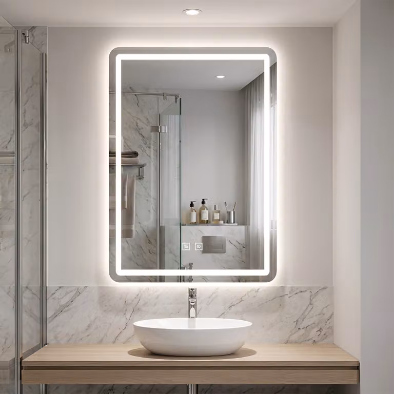 Specchio da parete per bagno Costway con luce LED a 3 colori dimmerabili, vetro infrangibile e funzione memoria, bianco