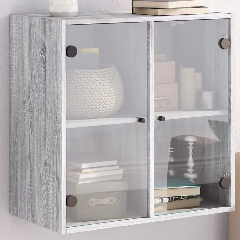 Mobile a muro vidaXL con ante in vetro, colore Grigio Sonoma, L: 68 cm, P: 37 cm, H: 68,5 cm