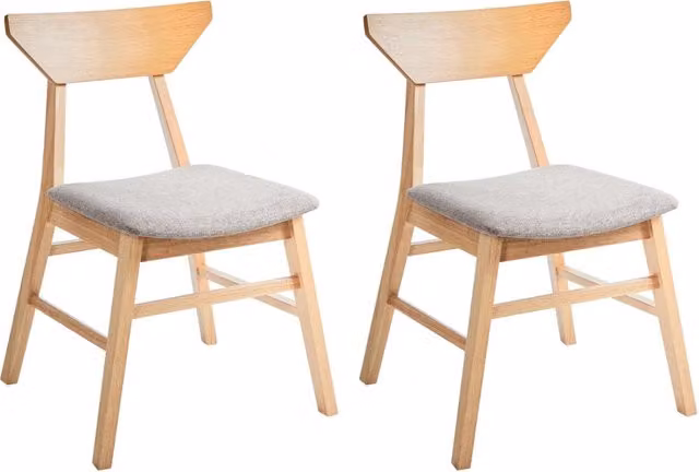 Set di 2 sedie da pranzo BELIANI marrone, schienale in legno di gomma e seduta imbottita in tessuto, ideali per cucina e sala da pranzo, L: 57 cm, P: 46 cm, H: 79 cm