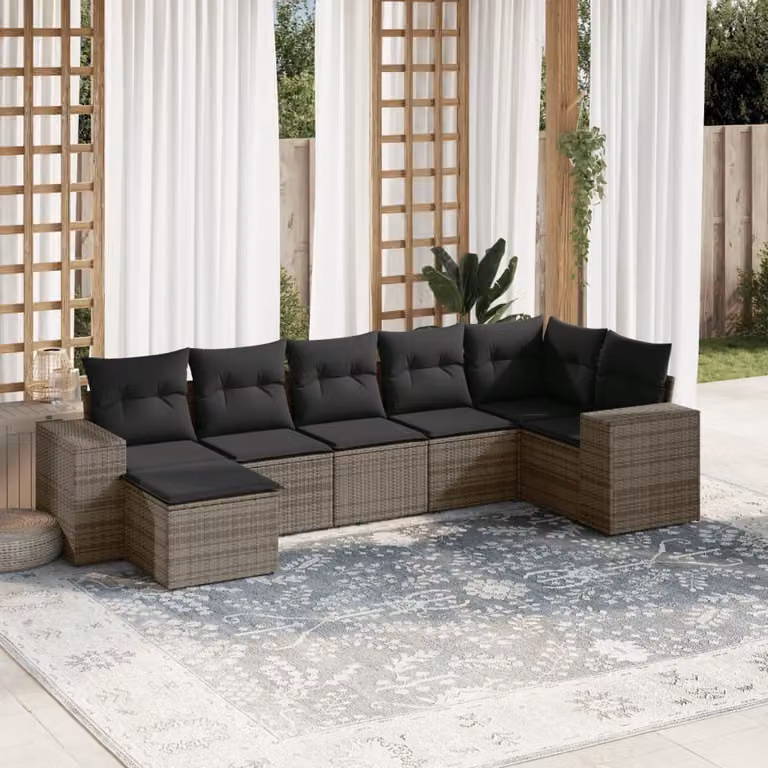 Maison Exclusive - Set Divani da Giardino 7 pz con Cuscini Grigio in Polyrattan