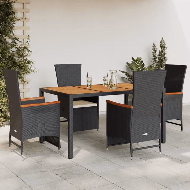 Maison Exclusive - Set da Pranzo da Giardino 5 pz Nero con Cuscini in Polyrattan