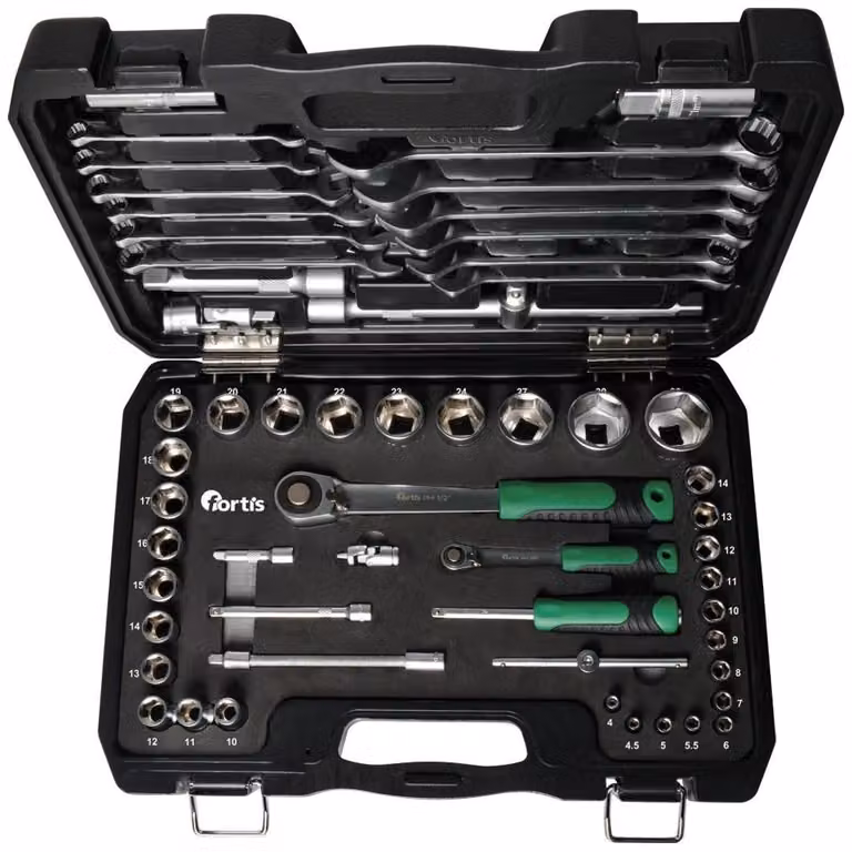 Set di chiavi a bussola Fortis, 1/4" e 1/2", 57 pezzi, con chiavi a bussola ad anello