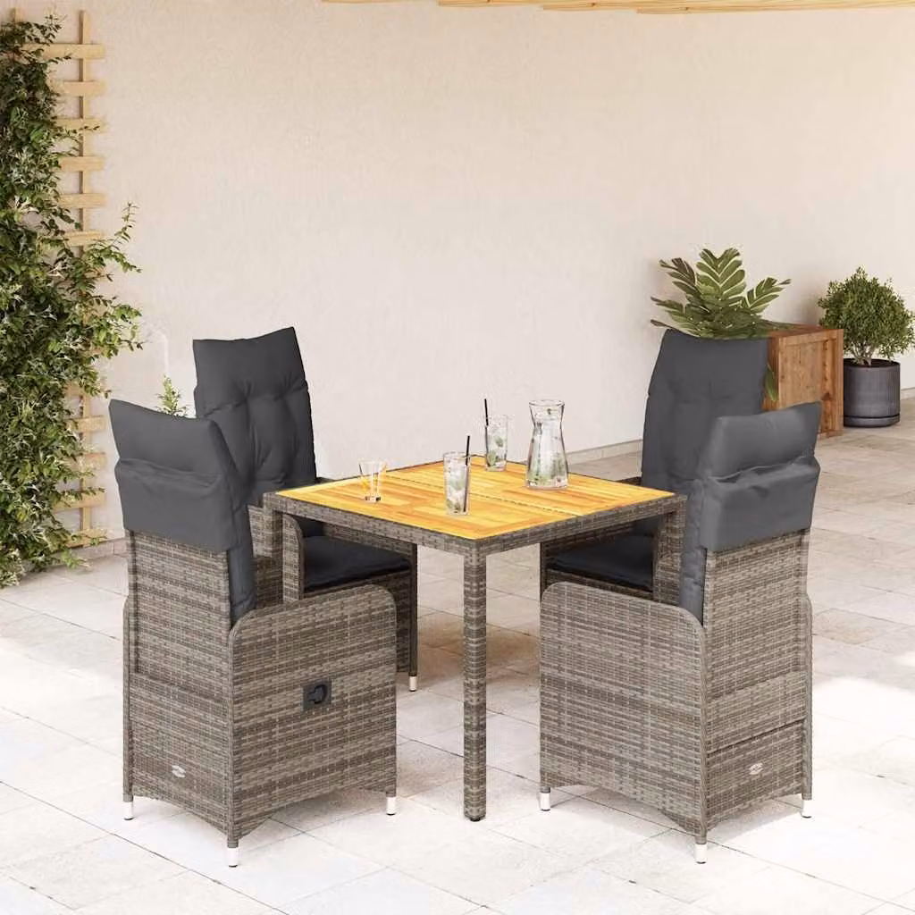 Set Bistrò da Giardino vidaXL 5 pz in Polyrattan e Legno di Acacia Grigio – 1