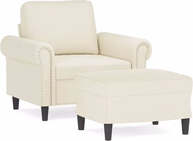 Poltrona | Sedia Relax con Poggiapiedi Crema 60 cm in Velluto