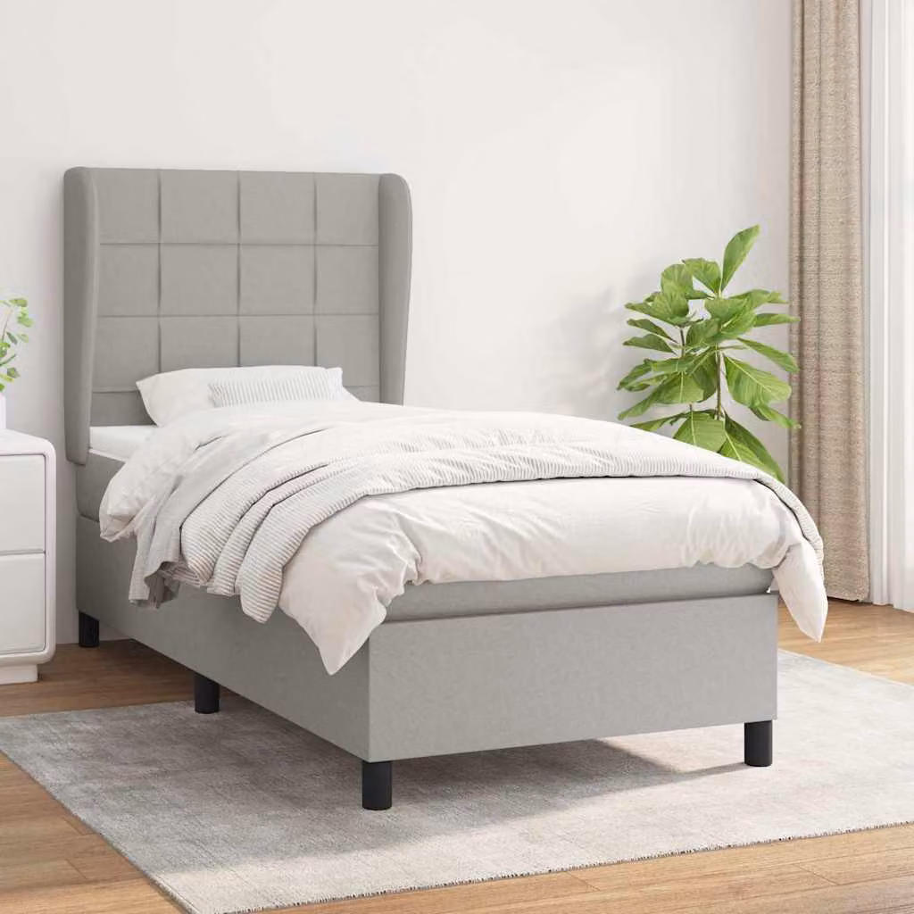 vidaXL Giroletto a Molle con Materasso Ibrido in Tessuto Grigio e Bianco L/P/H: 90 x 190 x 40 cm
