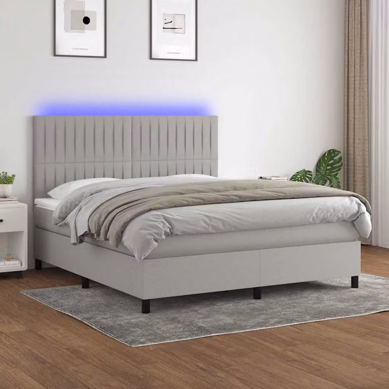 Letto Ibrido con Materasso e Illuminazione LED vidaXL, Grigio Chiaro e Bianco, L/P: 180 x 200 cm