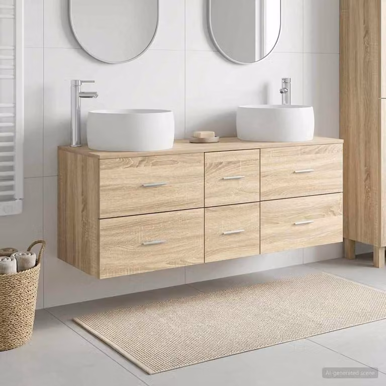 Set di mobili da bagno moderno vidaXL in 3 pezzi color marrone con finitura opaca e dettagli argento