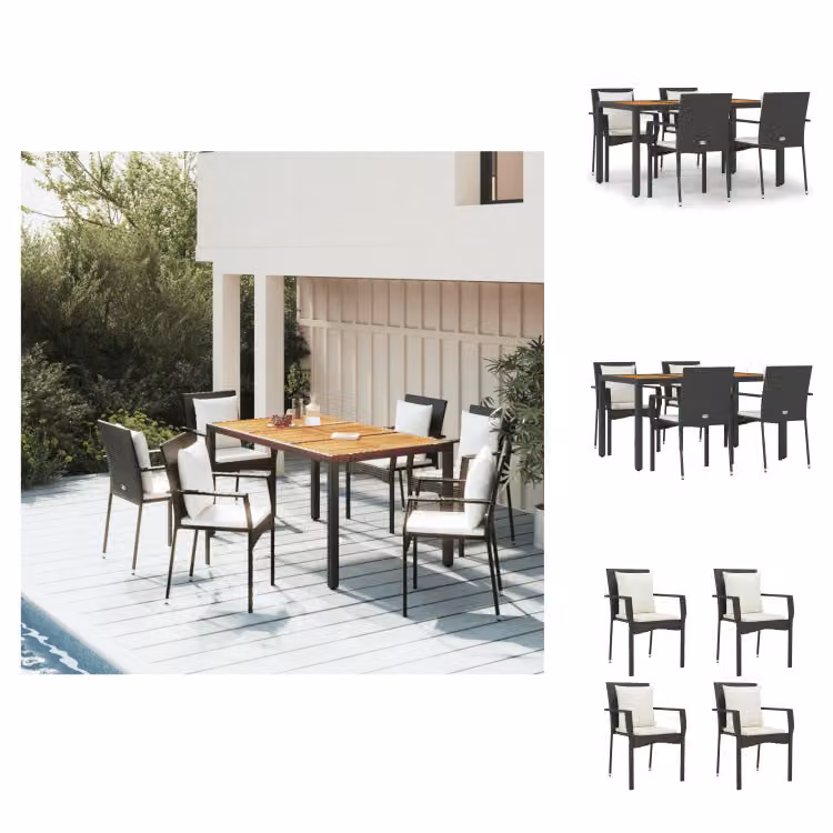 vidaXL Set da pranzo da giardino 5 pezzi con cuscini in poly rattan nero - Set di mobili da giardino