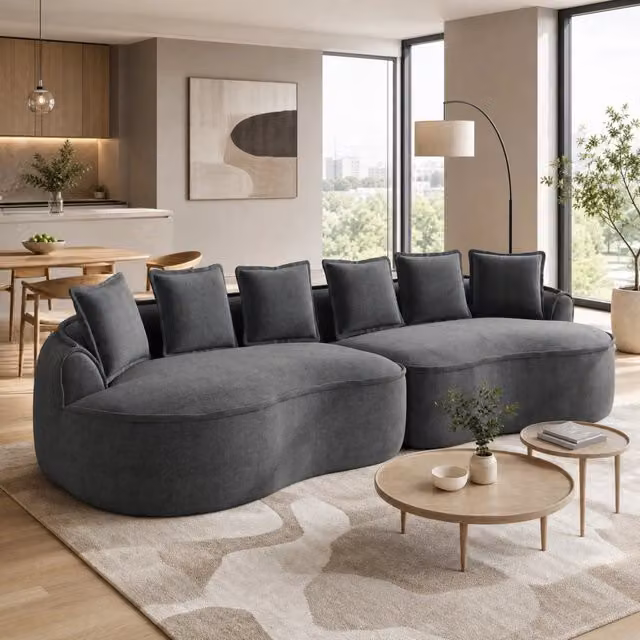 Sofa modulare senza struttura con chaise longue profonda in ciniglia grigio