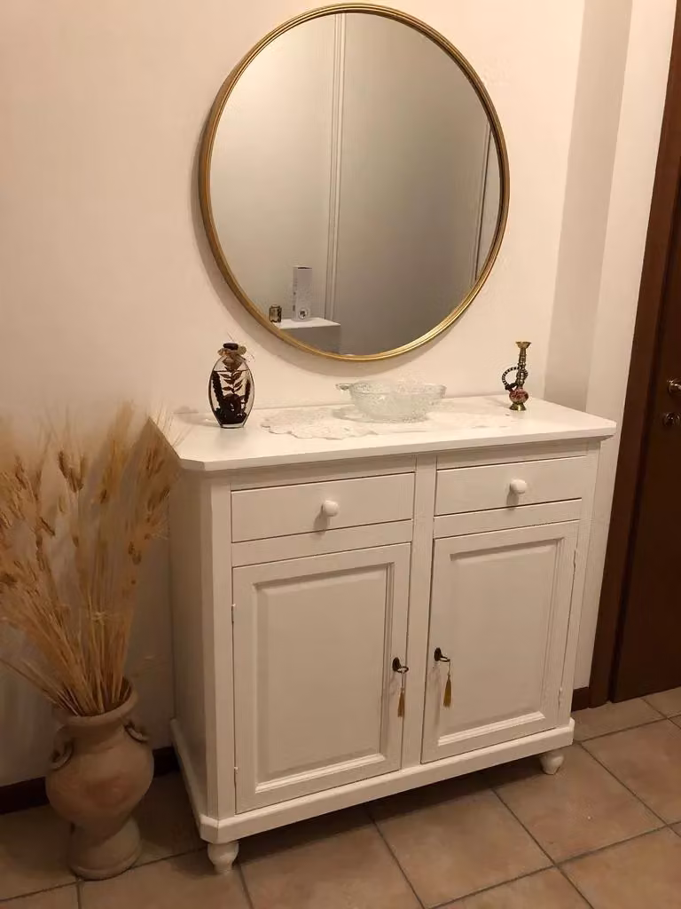 Madia credenza arte povera in legno bianco con 2 ante Mobili 2G L: 103 cm, P: 43 cm, H: 96 cm – 2