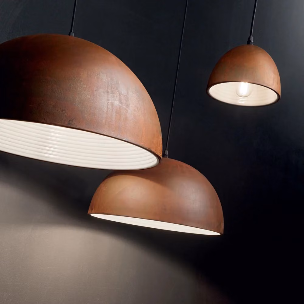 Lampada a sospensione IDEAL LUX in metallo stile rustico con paralume a cupola, colore marrone e nero, attacco E27, Diametro: 40 cm – 2