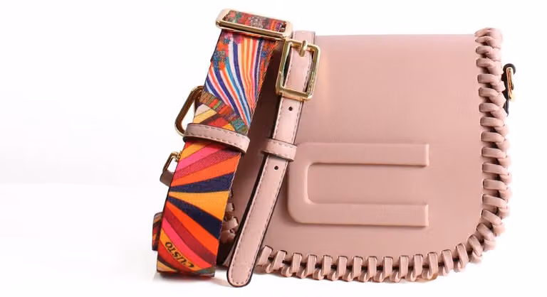 Borsa a tracolla da donna, modello Zelia Chic, in pelle nera, design vintage, con tracolla multicolore