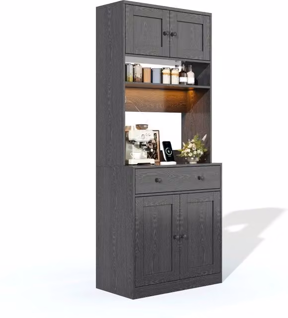 Colonna da cucina e soggiorno moderna in MDF nero con illuminazione LED, prese e USB, L/P/H: 72 x 40 x 180 cm – 1