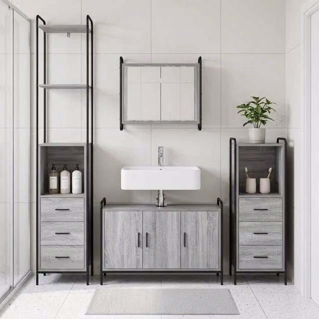 Set di Armadi da Bagno 3 pz Sonoma grigio 40 x 36 x 200,5 cm 3444576