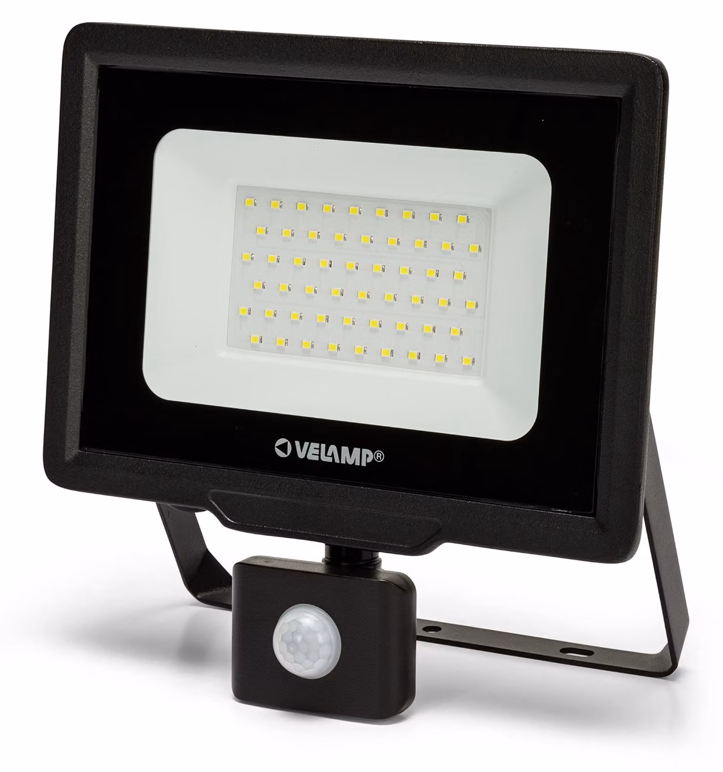 Fareto a LED da 50W, 4000 lumen, luce bianca fredda a 6500K, grado di protezione IP44, con sensore di movimento, colore nero