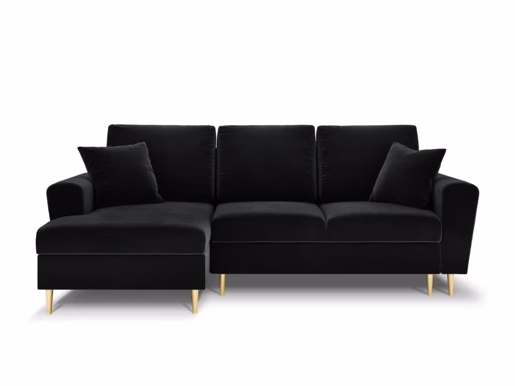 Divano angolare convertibile Kyoto Cosmopolitan Design a 4 posti con contenitore, lato sinistro, in velluto nero e oro, L 241 x P 114,6 x H 88 cm – 2