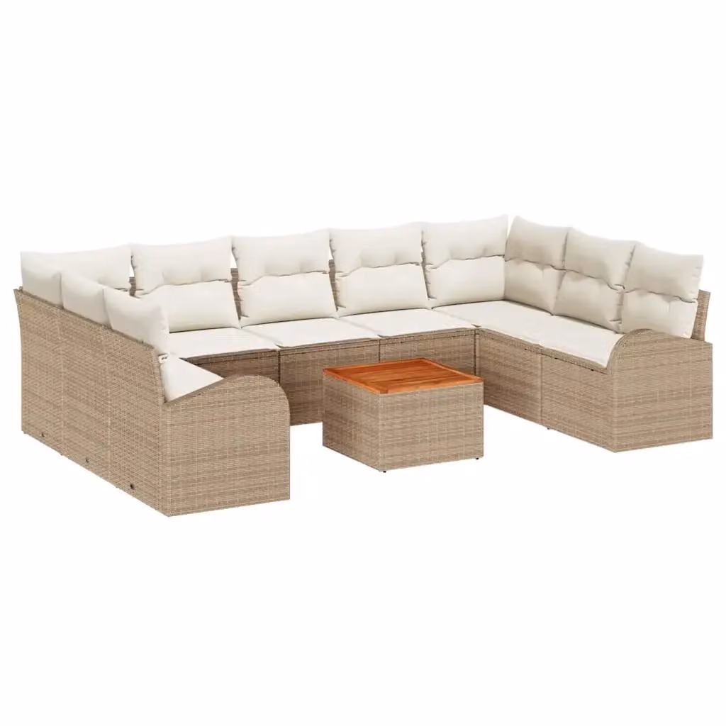 Set Divano da Giardino vidaXL 10 Pezzi Beige con Cuscini e Tavolino in Polyrattan e Acciaio – 2
