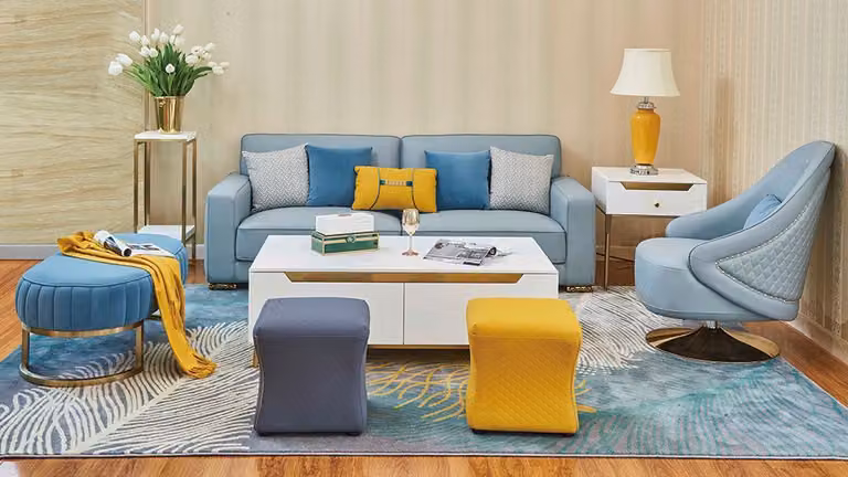 Wohnzimmer Set Sofa 3 Sitzer Sessel Hocker Polster Garnitur Leder Modern 3tlg.