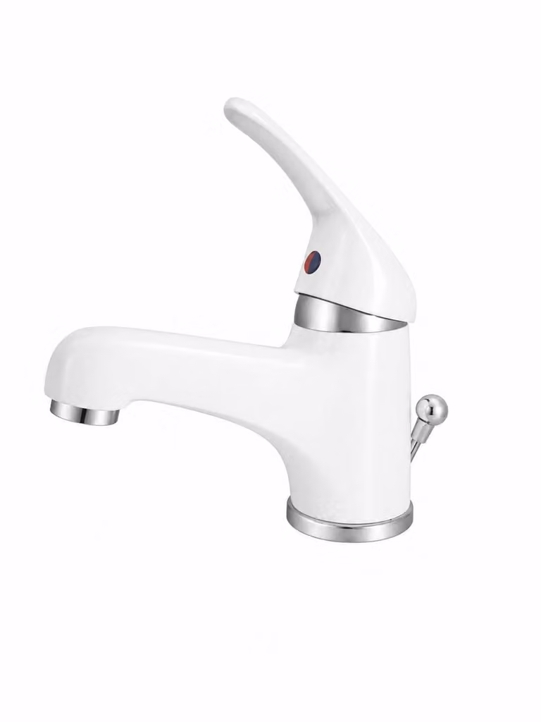 Miscelatore monocomando per lavabo, bianco. Alta pressione.