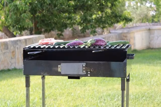 Barbecue in ferro pesante nero con griglia regolabile in acciaio inox per carbone L: 70 cm, P: 35 cm – 1