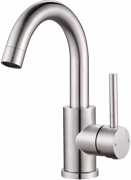 Rubinetto per lavabo e cucina Ibbenzoa® in acciaio inossidabile 304 senza piombo, miscelatore monocomando, girevole a 360°, con bocchetta alta di 225/150 mm, finitura in nichel spazzolato