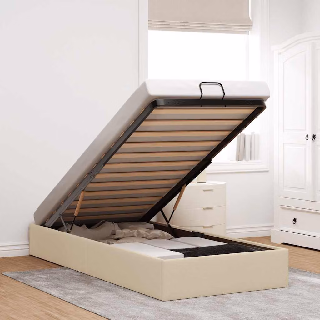 Struttura Letto con Contenitore a Sollevamento vidaXL in Tessuto Beige L: 200 cm, P: 100 cm, H: 23,5 cm