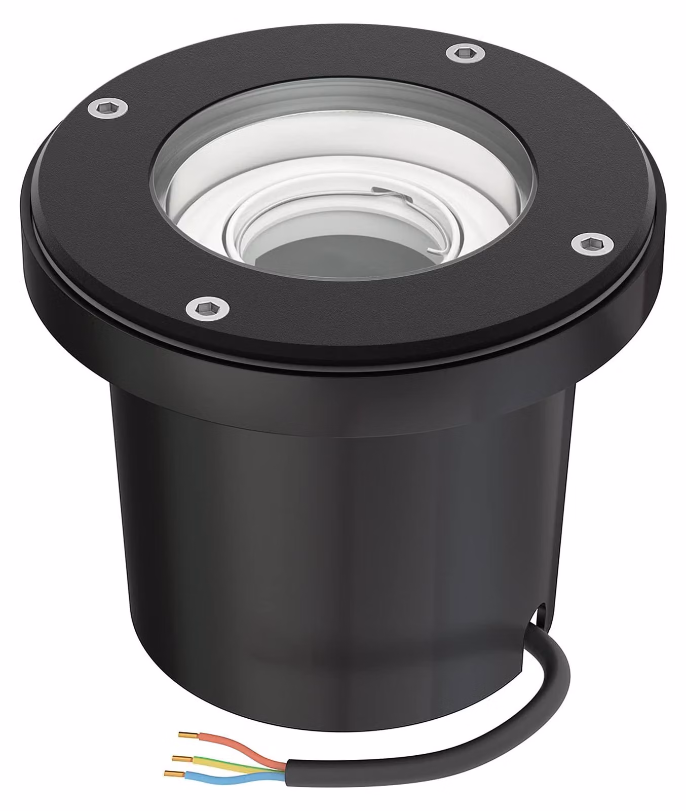 Faretto da incasso per pavimento, grado di protezione IP67, colore nero, forma circolare, diametro 150 mm, attacco GU10, potenza massima 15 W