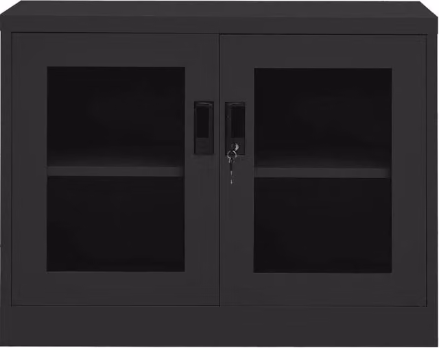 Armadio da ufficio moderno vidaXL in metallo e vetro color antracite con ante in vetro e serratura, L: 90 cm, P: 40 cm, H: 70 cm