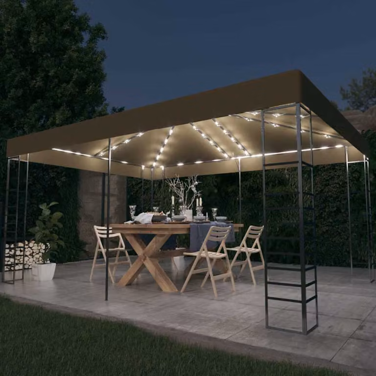 vidaXL Gazebo con Luci LED a Stringa L: 300 cm, P: 300 cm, H: 270 cm, Grigio Talpa