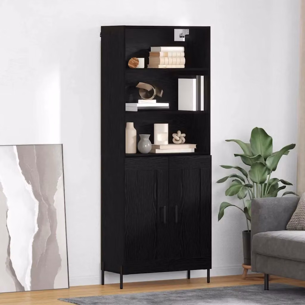 Credenza moderna Design In in rovere nero con ante a battente e ripiani interni per soggiorno o sala da pranzo L: 69,5 cm, P: 34 cm, H: 180 cm – 2