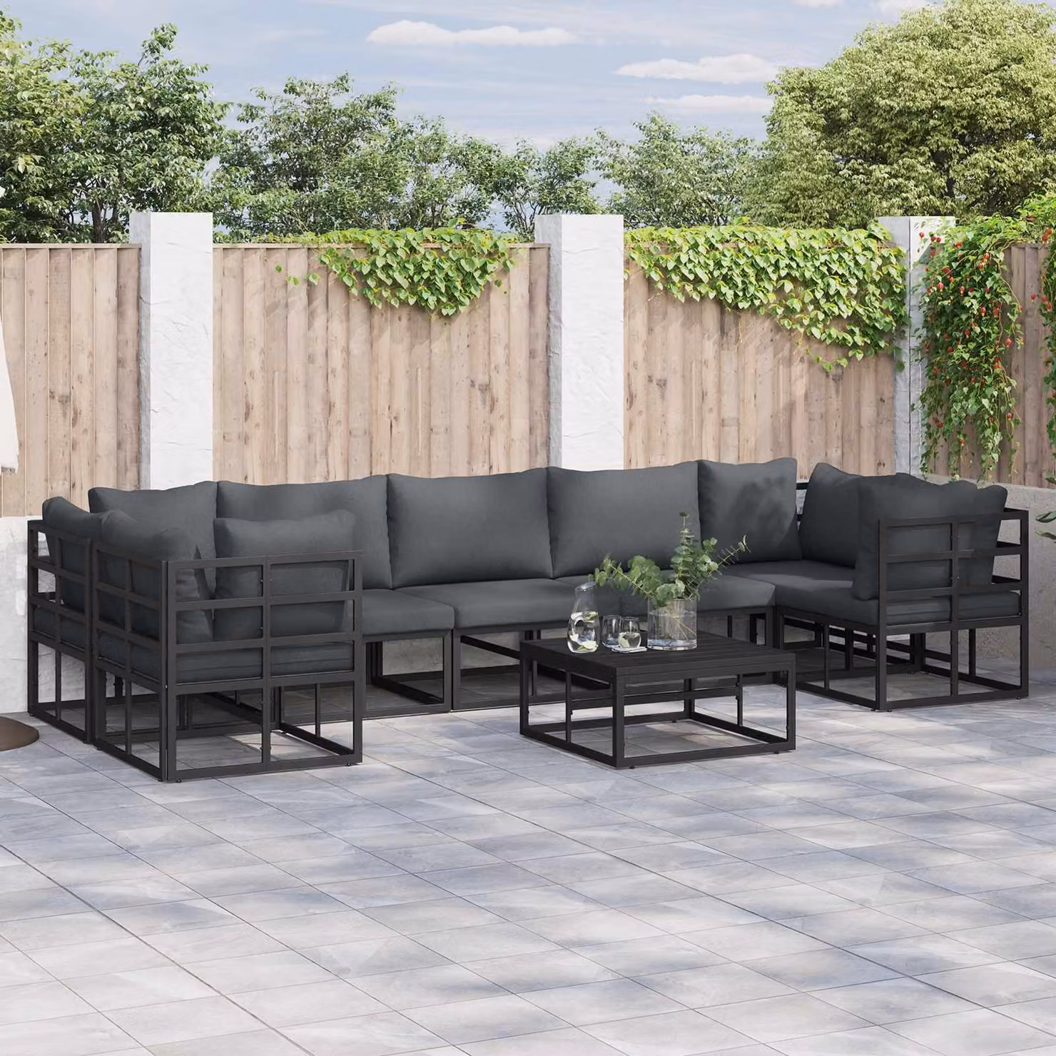 Set Divano da Giardino vidaXL 8 pz a Forma a L in Alluminio Antracite con Cuscini – 1
