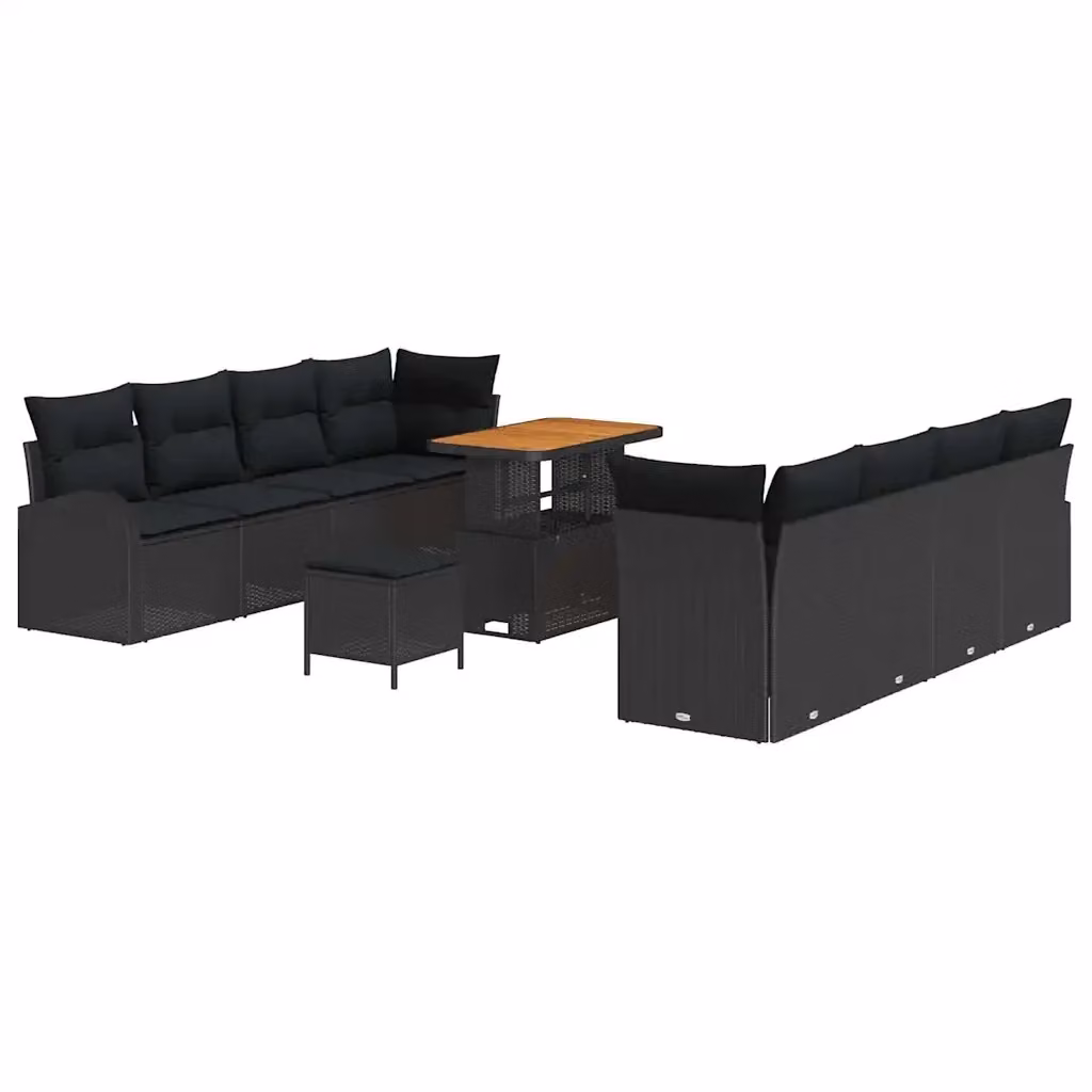 Set Divano da Giardino vidaXL 11 Pezzi Nero con Cuscini e Tavolino in Polyrattan e Acciaio – 2