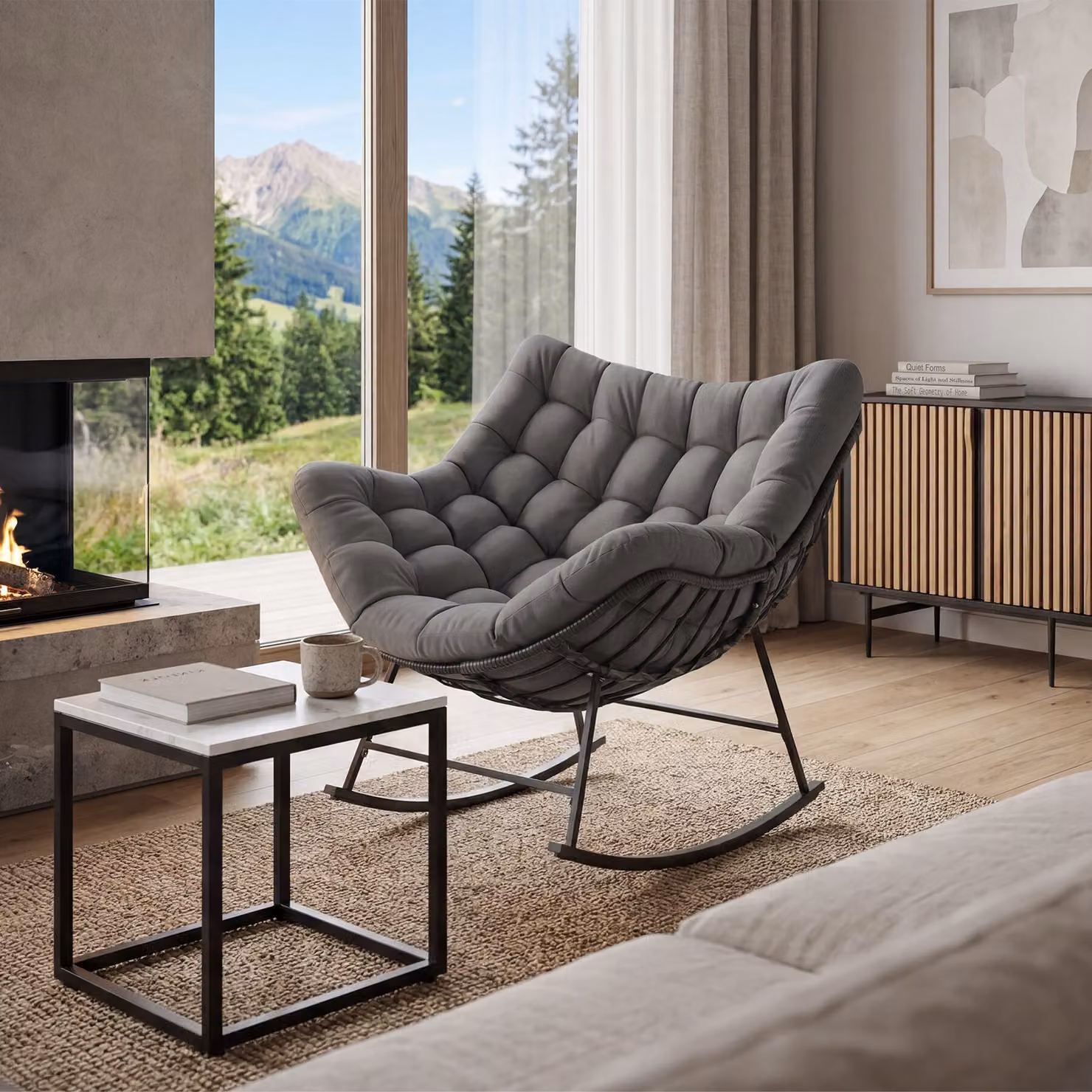 Poltrona a dondolo TecTake GmbH antracite con struttura in metallo e rattan per soggiorno o giardino – 2