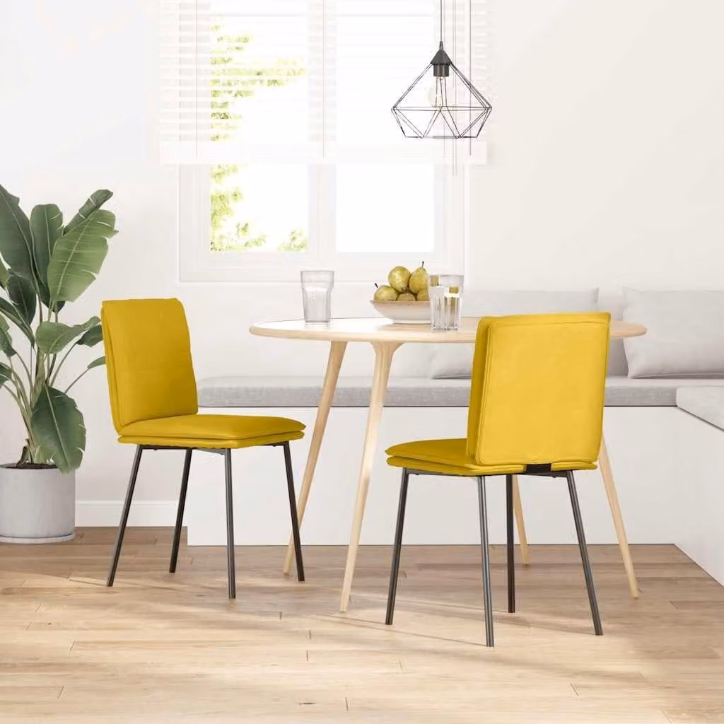 Set di 2 sedie da pranzo, colore giallo, rivestite in velluto