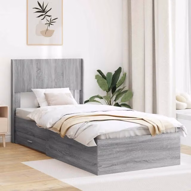 Letto con contenitore e testata vidaXL in legno ingegnerizzato grigio L 140 cm x P 80 cm x H 193 cm