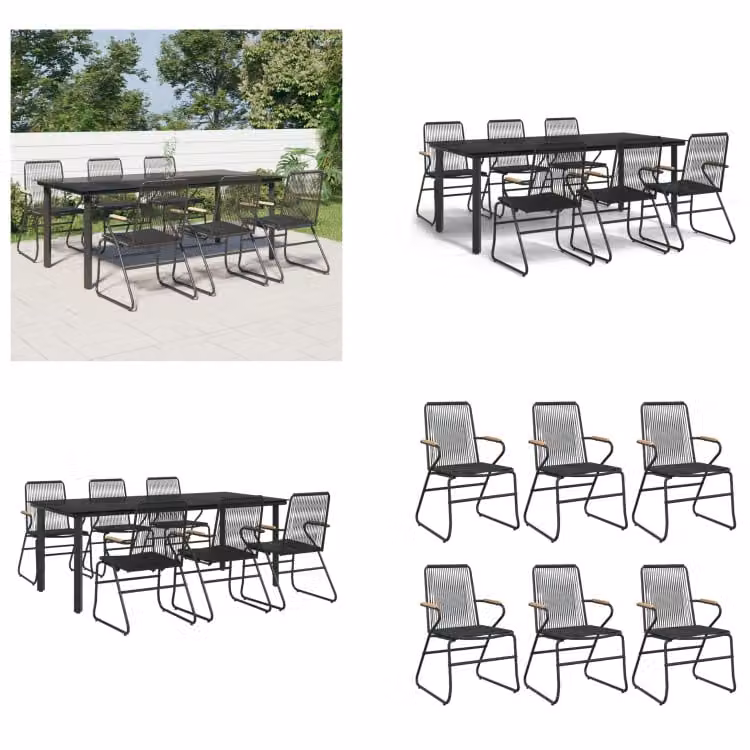 vidaXL Set da pranzo da giardino 7 pezzi in PVC rattan nero - Set da pranzo da giardino - Set da pranzo da giardino - Set da pranzo da terrazza