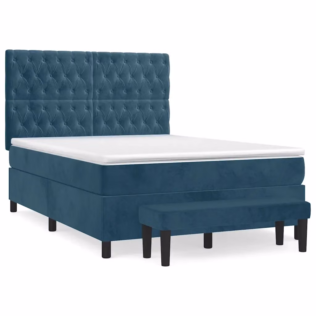 Letto Ibrido con Giroletto a Molle e Materasso vidaXL in Velluto Blu e Bianco L/P: 140 x 200 cm – 2