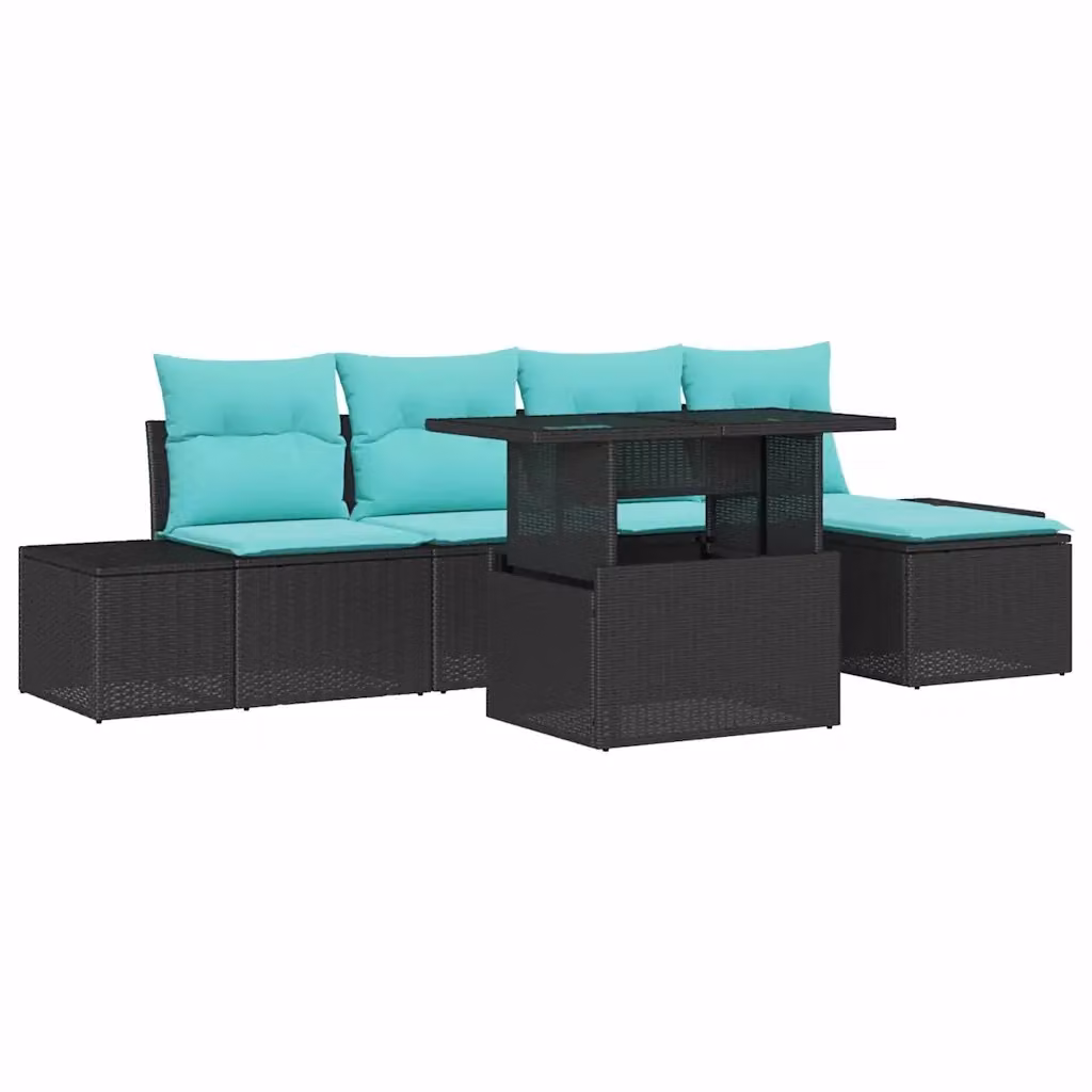 Set da giardino vidaXL composto da 6 pezzi con divano a 3 posti, tavolino da caffè, pouf e cuscini in colore nero – 2