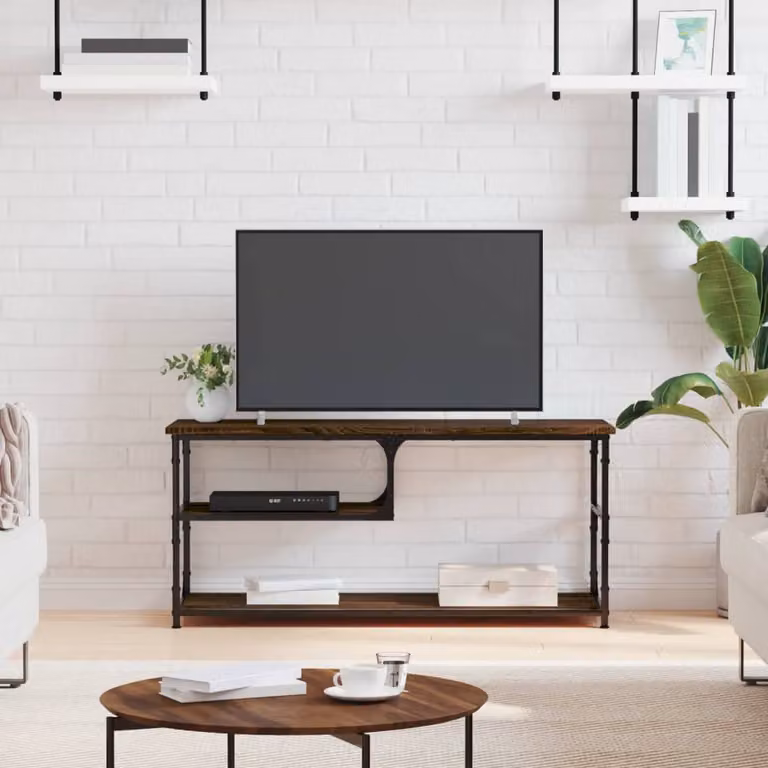 Mobile TV vidaXL in stile industriale in legno rovere marrone e acciaio, L 103 cm x P 38 cm x H 46,5 cm
