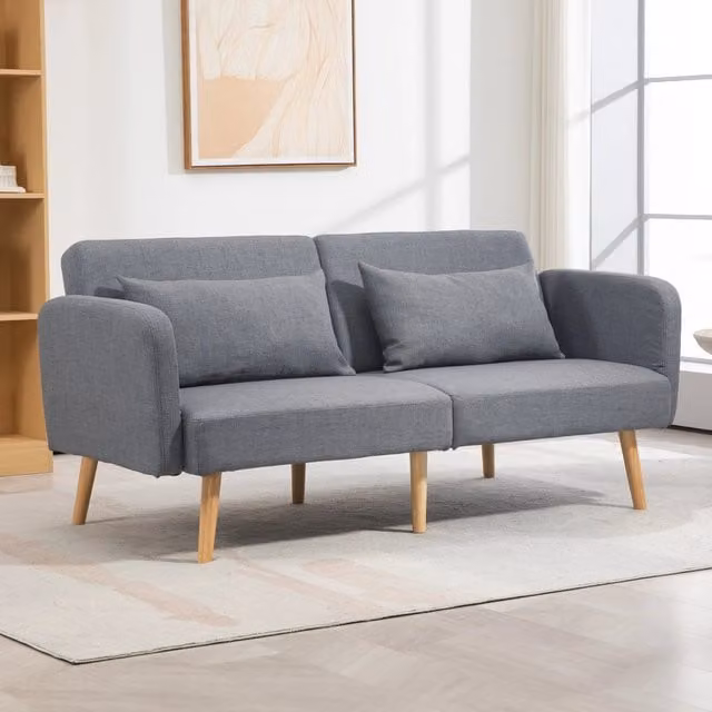 Divano letto a 3 posti pieghevole in tessuto grigio con schienale regolabile e braccioli L/P/H: 170 x 80 x 83 cm