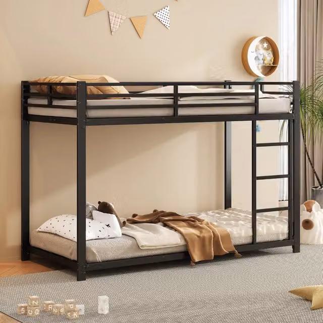 Letto a castello singolo OKWISH in metallo nero con 23 doghe e sponde di sicurezza, L/P/H: 90 x 200 x 170 cm
