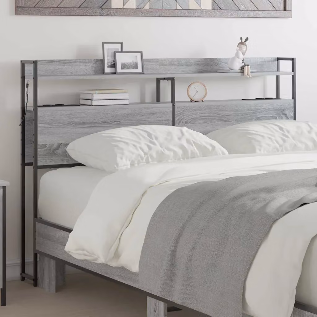 Testata letto con contenitore vidaXL Grigio sonoma con illuminazione integrata, ripiano e porta USB