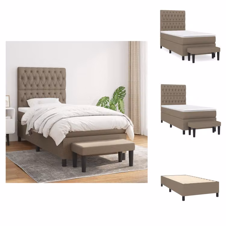 vidaXL Letto a molle con materasso Taupe 90x200 cm in tessuto - Letti e strutture letto