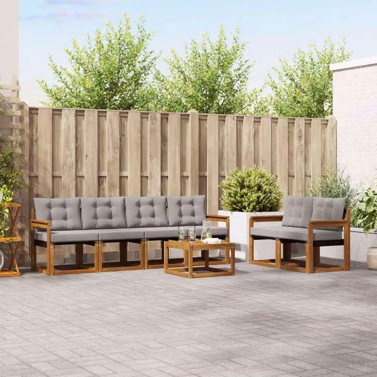 Set di divani da esterno vidaXL 7 pezzi in legno di acacia e textilene grigio con cuscini e tavolino da giardino